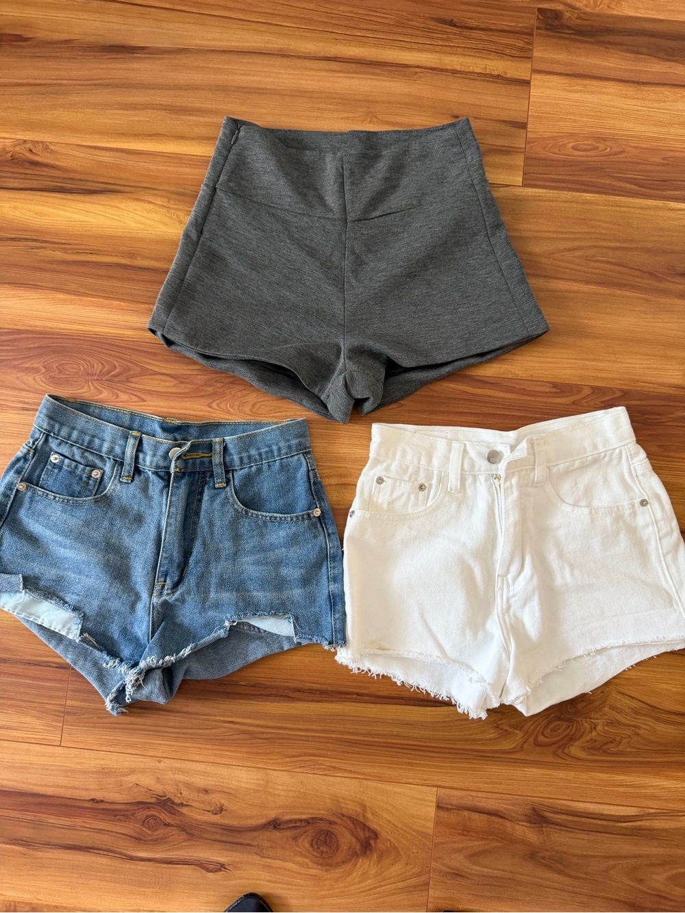 Gray High-Waist Knit & Denim Shorts - Women